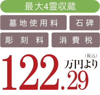 最大4霊収蔵 墓地使用料・石碑・彫刻料・消費税込み 122.29万円より